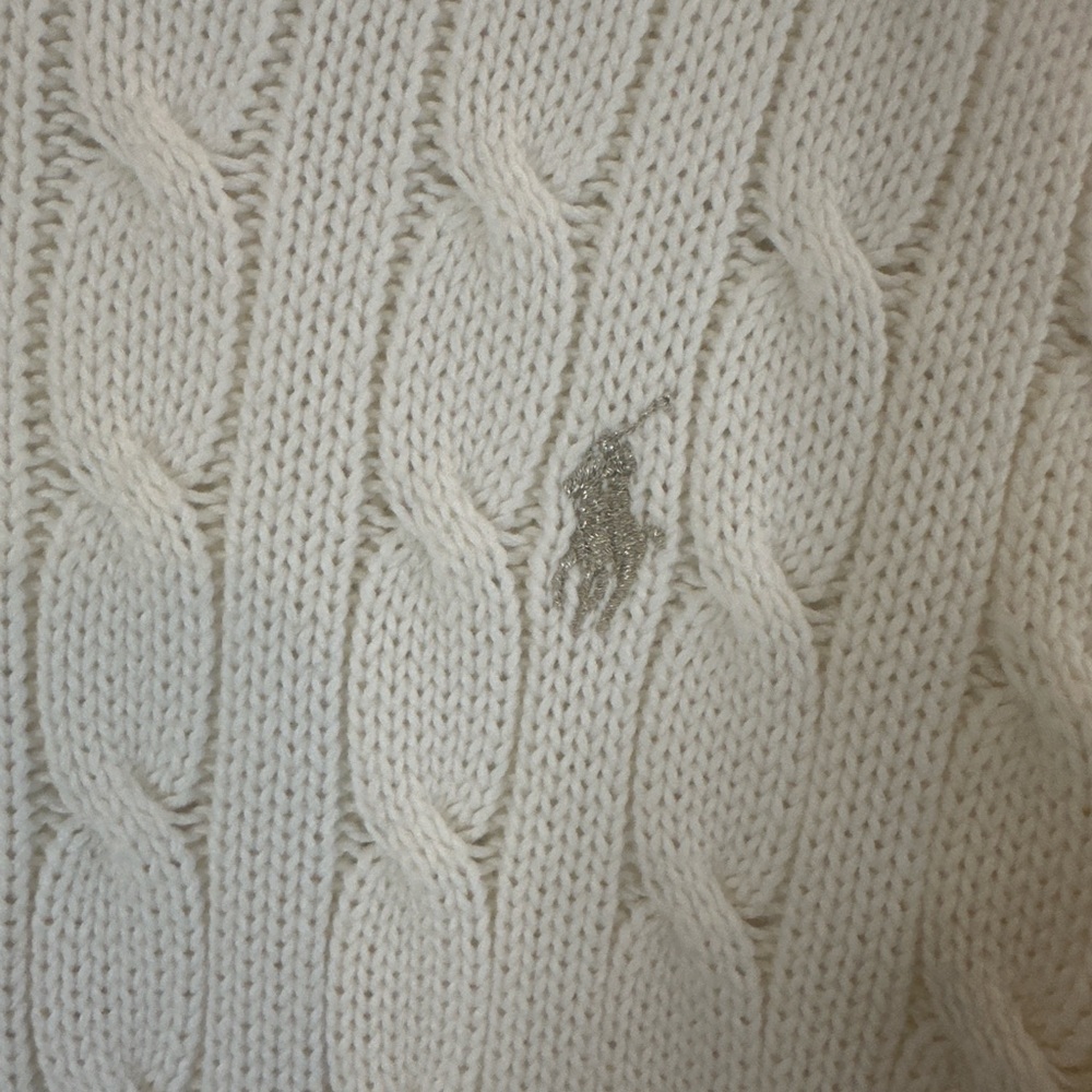 Ralph Lauren Cable Knit Sweater Cream Cotton Preppy Classic Logo Quiet Luxury L - Picture 3 of 7